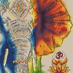 Om Rainbow Elephant Cross Stitch Pattern PDF