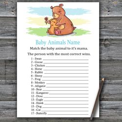 Bear Baby animals name game card,Woodland Baby shower games printable,Fun Baby Shower Activity,Instant Download-383
