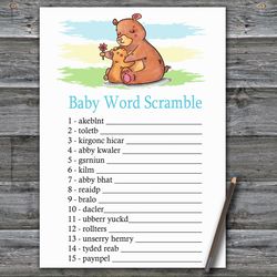 Bear Baby word scramble game card,Woodland Baby shower games printable,Fun Baby Shower Activity,Instant Download-383