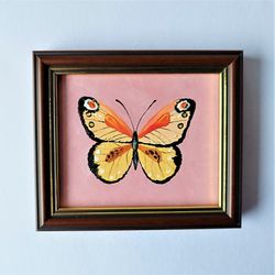Butterfly wall art framed, Small wall decor, Miniature painting acrylic, Mini painting, Insect painting impasto
