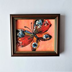 Butterfly wall art framed, Small wall decor, Mini painting, Very small wall art, Textured acrylic painting, Impasto art