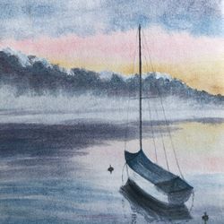 Fishermans boat original watercolour painting landscape marine scenery 7x9 inches unframed