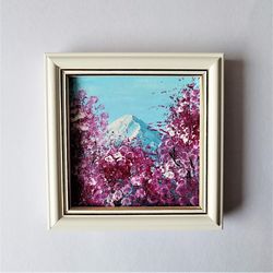 Very small wall art, Small landscape paintings, Mountain landscape painting, Japanese landscape painting, Mini paintind