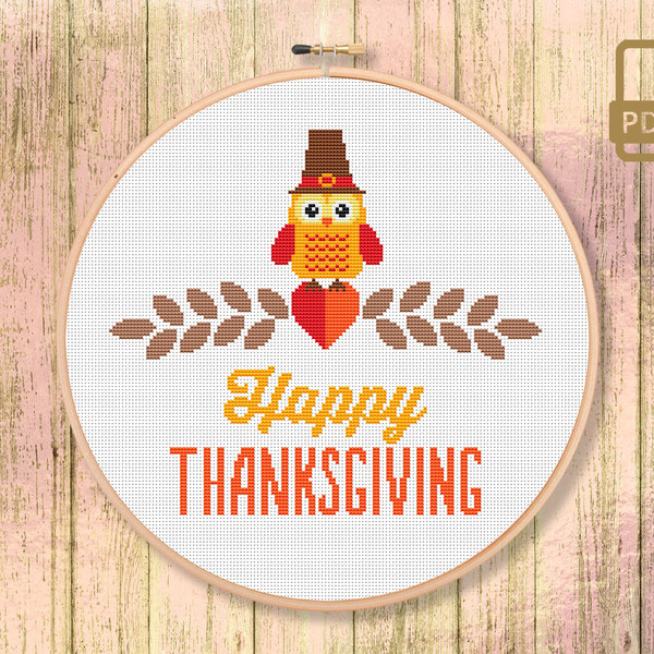 Thanksgiving Day Cross Stitch Pattern,Thanksgiving Owl Cross Stitch Pattern, Thanksgiving Gift, Thanksgiving Home Decor #thg_001