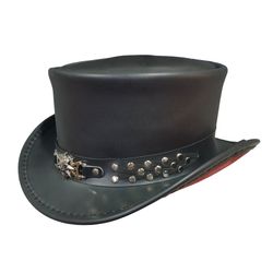Gothic Steampunk Skeleton Skull Star  Leather Top Hat