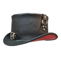 steampunk buckle and ring leather top hat