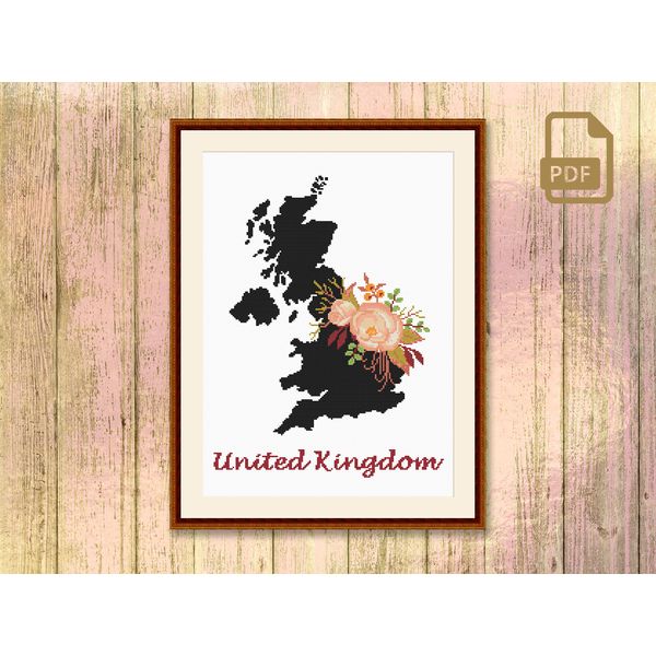 United Kingdom Cross Stitch Pattern, Country Cross Stitch Pattern, Map Cross Stitch Pattern, United Kingdom Pattern, Download Map Pattern #mp_031