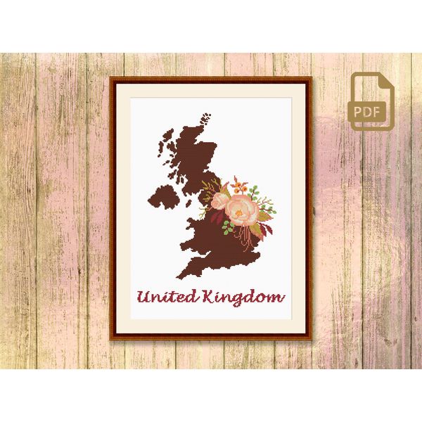 United Kingdom Cross Stitch Pattern, Country Cross Stitch Pattern, Map Cross Stitch Pattern, United Kingdom Pattern, Download Map Pattern #mp_031