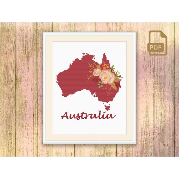 Australia Cross Stitch Pattern, Country Cross Stitch Pattern, Map Cross Stitch Pattern, Australia Pattern, Download Map Pattern #mp_023