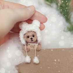 Miniature teddy bear, Plush bear, Toy for doll, Dollhouse miniatures