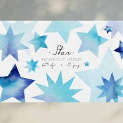 Watercolor Navy Blue Stars Clipart / Digital Star Shape PNG