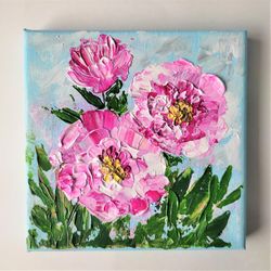 Peony wall art, Flower bouquet paintings, Flower painting acrylic, Flower painting on canvas, Textured canvas art
