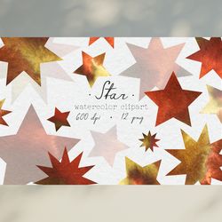 watercolor red stars clipart / digital star shape png