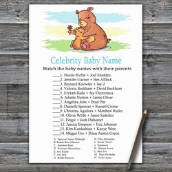 Bear Celebrity baby name game card,Woodland Baby shower games printable,Fun Baby Shower Activity,Instant Download-383