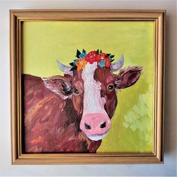 Cow painting on canvas, Acrylic framed art, Impasto paintings, Painting on canvas board, Discount wall art, Wall artwork