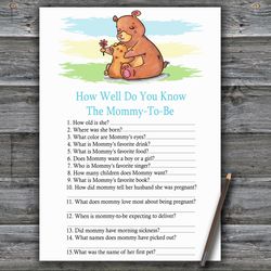 Bear How well do you know baby shower game card,Woodland Baby shower games printable,Fun Baby Shower Activity--383