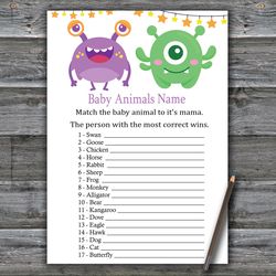 Monster Baby animals name game card,Little Monster Baby shower games printable,Fun Baby Shower Activity,Instant Download