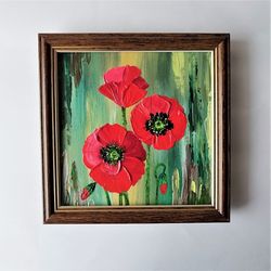 Artwork for living room, Bouquet art, Flower painting on canvas, Flower bouquet paintings, Framed art, Poppy wall art