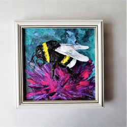 Bumblebee wall art, Framed art, Impasto art, Trendy wall art, Textured canvas wall art, Original artwork for sale