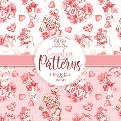 Download Seamless Patterns. Valentine's Day. Digital Paper Pack. Love. JPG. Digital Download. OliArtStudioShop