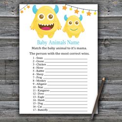 Little Monster Baby animals name game card,Monster Baby shower games printable,Fun Baby Shower Activity,Instant Download