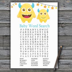 little monster baby shower word search game card,monster baby shower games printable,fun baby shower activity--381