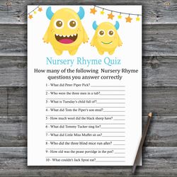 little monster nursery rhyme quiz baby shower game card,monster baby shower games printable,fun baby shower activity-381