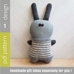 Stuffed rabbit sewing pattern and knitted pattern PDF, 2 tutorials in in English