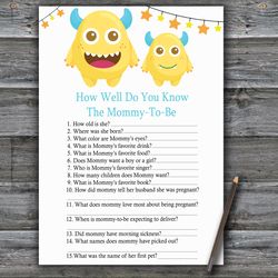 Little Monster How well do you know baby shower game card,Monster Baby shower games printable,Fun Baby Shower Activity