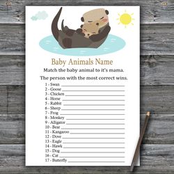 Otter Baby animals name game card,Woodland Baby shower games printable,Fun Baby Shower Activity,Instant Download-380