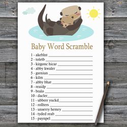 Otter Baby word scramble game card,Woodland Baby shower games printable,Fun Baby Shower Activity,Instant Download-380
