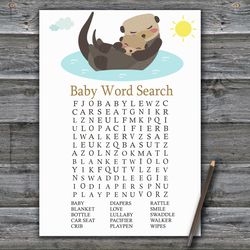 Otter Baby shower word search game card,Woodland Baby shower games printable,Fun Baby Shower Activity,Instant Download