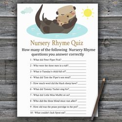 Otter Nursery rhyme quiz baby shower game card,Woodland Baby shower games printable,Fun Baby Shower Activity-380