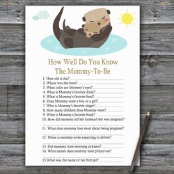 Otter How well do you know baby shower game card,Woodland Baby shower games printable,Fun Baby Shower Activity-380