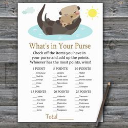 Otter What's in your purse game,Woodland Baby shower games printable,Fun Baby Shower Activity,Instant Download-380