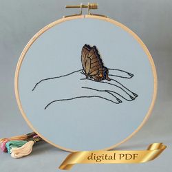 brown butterfly pattern pdf embroidery, easy embroidery diy