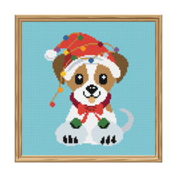 Cross Stitch Patterns Jack Russell Dog Wearing a Santa Hat