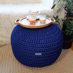 Crochet pouf ottoman Filled round pouf ottoman Outdoor ottoman pouf footstool Handmade ottoman gift