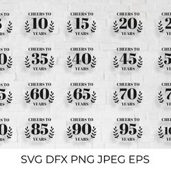birthday / anniversary svg bundle cheers to years