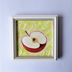 Acrylic fruit painting, Small wall art for kitchen, Apple impasto painting, Kitchen wall art, Accent wall dining room