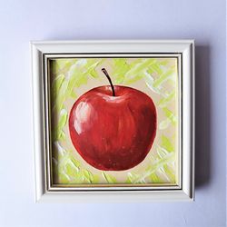 Fruit painting, Small wall art for kitchen, Apple art impasto, Mini painting, Kitchen wall art, Decor kitchen wall