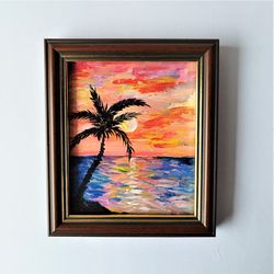 Sunset painting landscape, Small coastal wall art, Landscape painting beach, Impasto paintings, Small wall decor