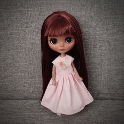 Blythe doll clothes. Blythe dress pink. Blythe dress flowers.