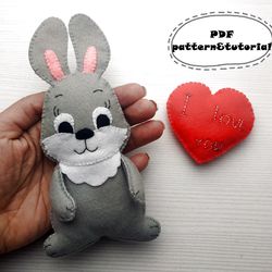 Felt bunny pattern, Felt pattern, Valentine pattern, Plush bunny toy sewing pattern, Valentines decor, Valentine gift