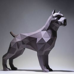 Pit bull Dog Paper Craft, Digital Template, Origami, PDF Download DIY, Low Poly, Trophy, Sculpture, Model
