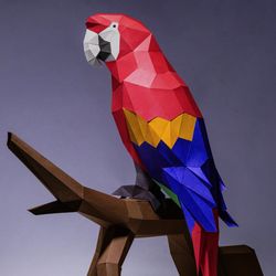 macaw, parrot, paper craft, digital template, origami, pdf download diy, low poly, trophy, sculpture, model