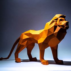Lion Paper Craft, Digital Template, Origami, PDF Download DIY, Low Poly, Trophy, Sculpture, 3D Model