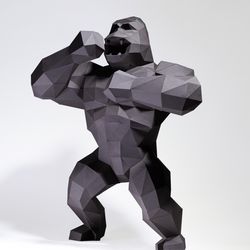 king kong paper craft, digital template, origami, pdf download diy, low poly, trophy, sculpture, model