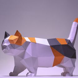 Munchkin Cat walking Paper Craft, Digital Template, Origami, PDF Download DIY, Low Poly, Trophy, Sculpture, Munchkin Cat