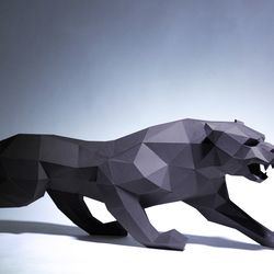 Angry Black Panther Paper Craft, Digital Template, Origami, PDF Download DIY, Low Poly, Trophy, Sculpture, Model